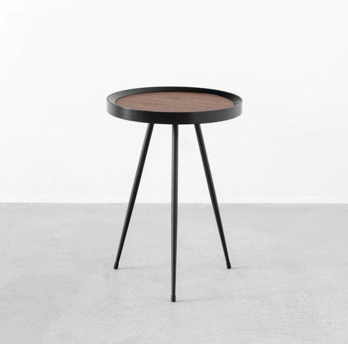 丸テーブル 三ツ足ラウンドサイドテーブル カフェテーブル 素材：ウォルナット