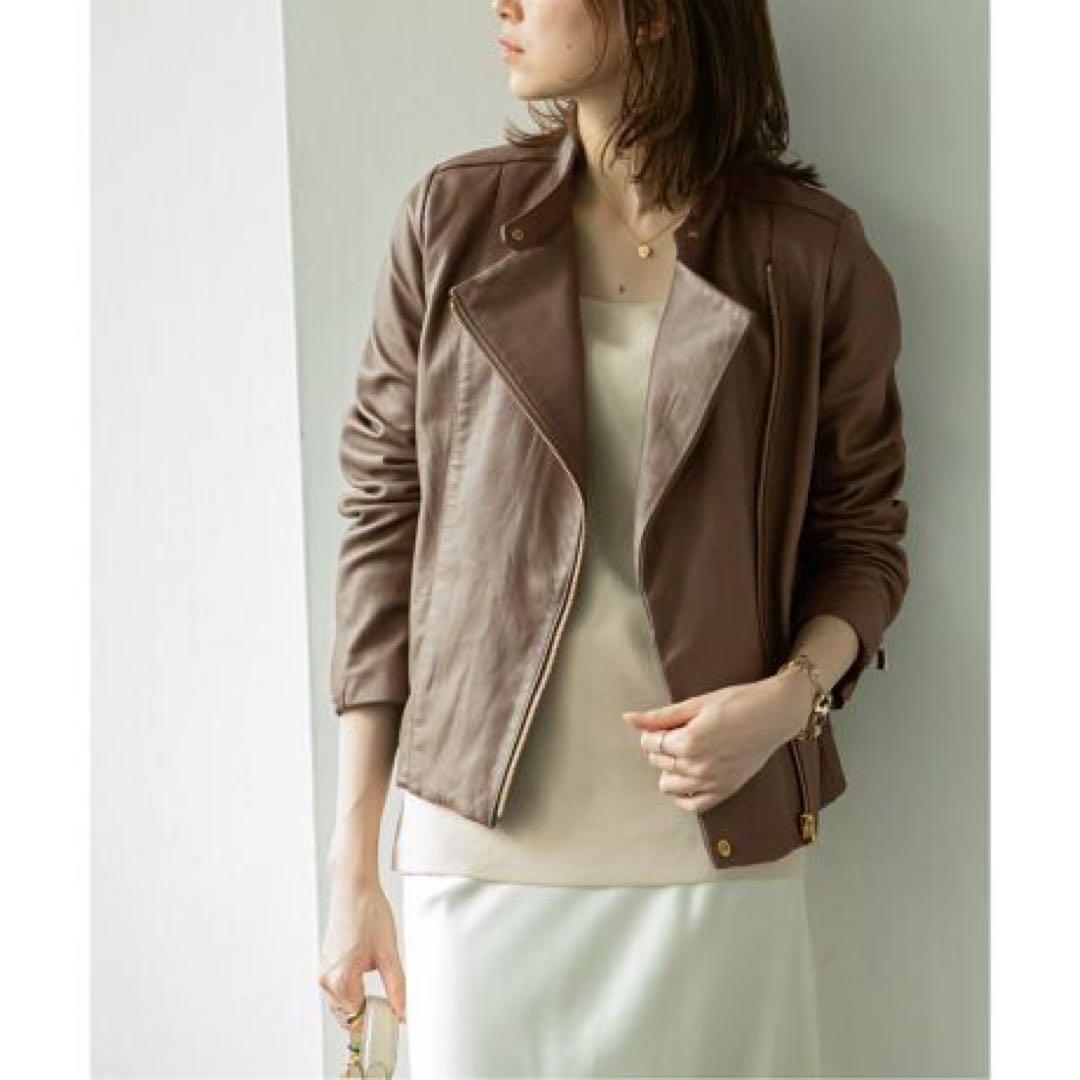 Noble ソフトラムレザーライダースブルゾン　ブラウン