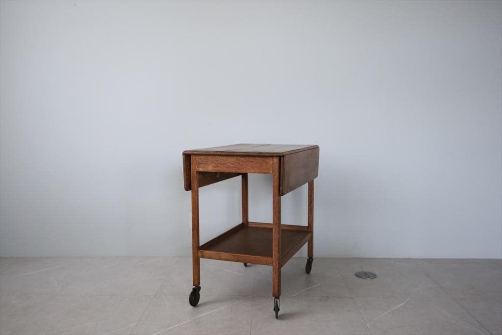 英国アンティーク木製ドロップリーフトロリーテーブル/収納式ワゴン/机(91-66