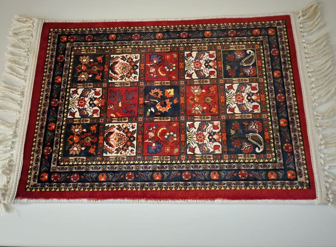 ヘシュティ柄◆ペルシャ絨毯 機械織り 71×49cm 厚み8mm