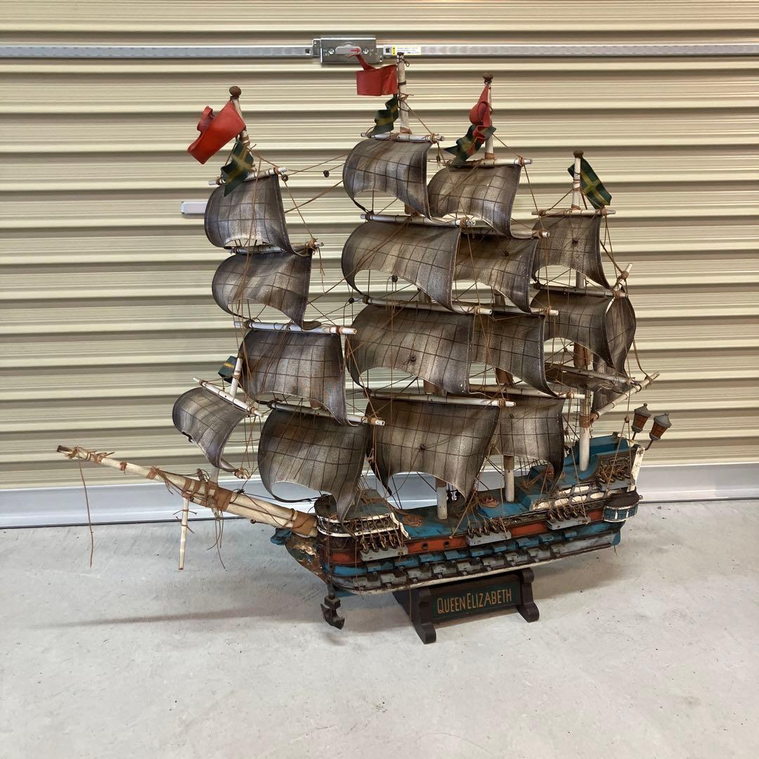 昭和レトロ クイーンエリザベス号 大型帆船模型大航海時代 置物 オブジェ 船