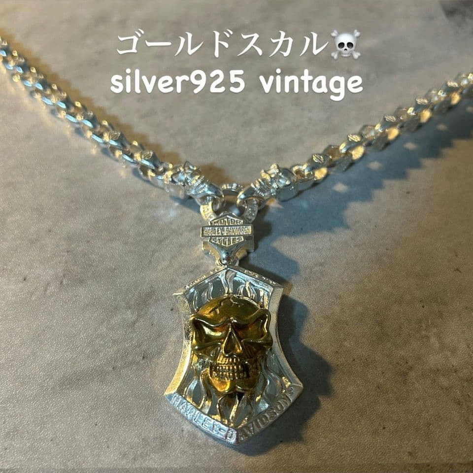 【早い者勝ち】VINTAGE メンズレトロS925金のネックレス シルバースカル
