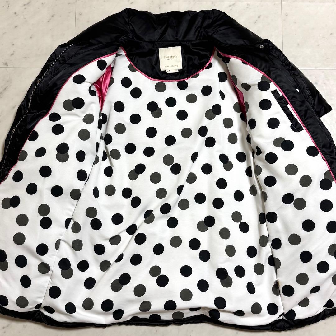 kate spade ダウンコート リボンタイ 裏地ドット柄 ブラック M