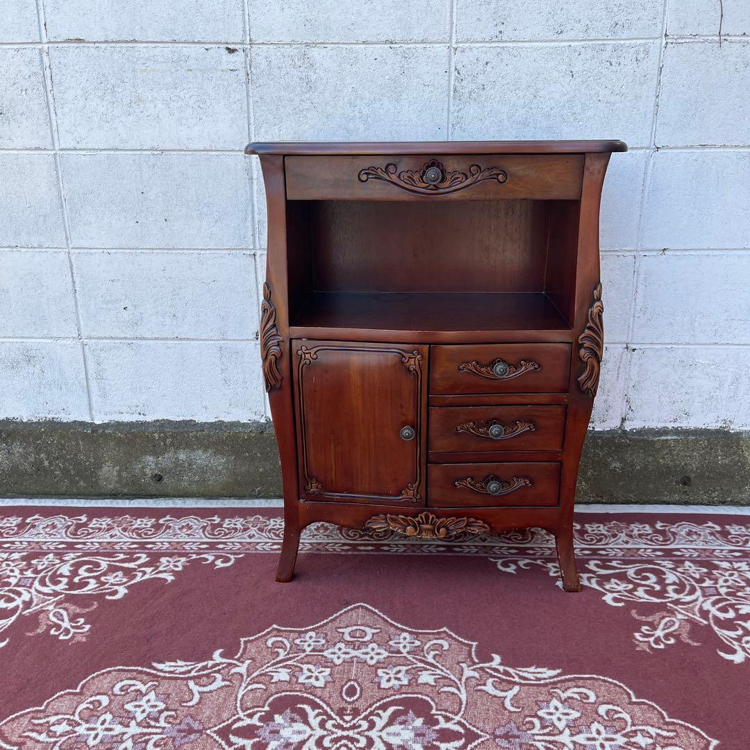 アンティークデザイン◾️革レザー天板 コンソールテーブル 飾り台 木製キャビネット