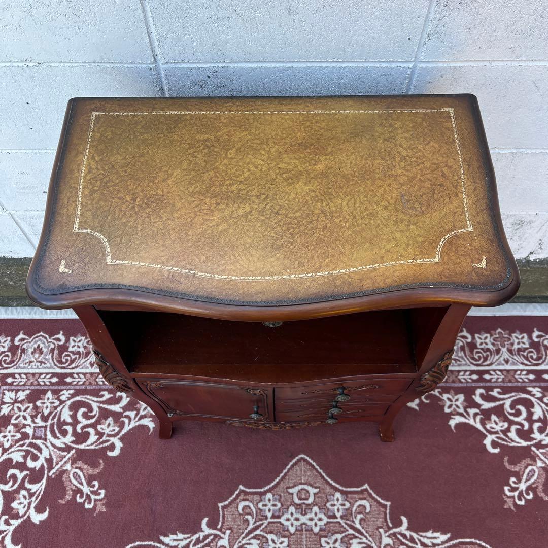 アンティークデザイン◾️革レザー天板 コンソールテーブル 飾り台 木製キャビネット