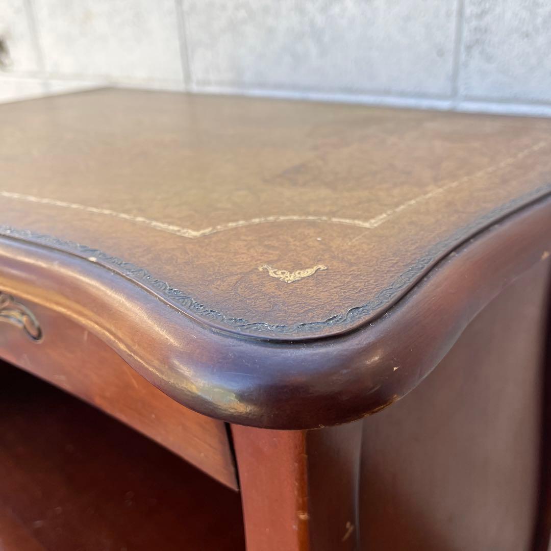 アンティークデザイン◾️革レザー天板 コンソールテーブル 飾り台 木製キャビネット