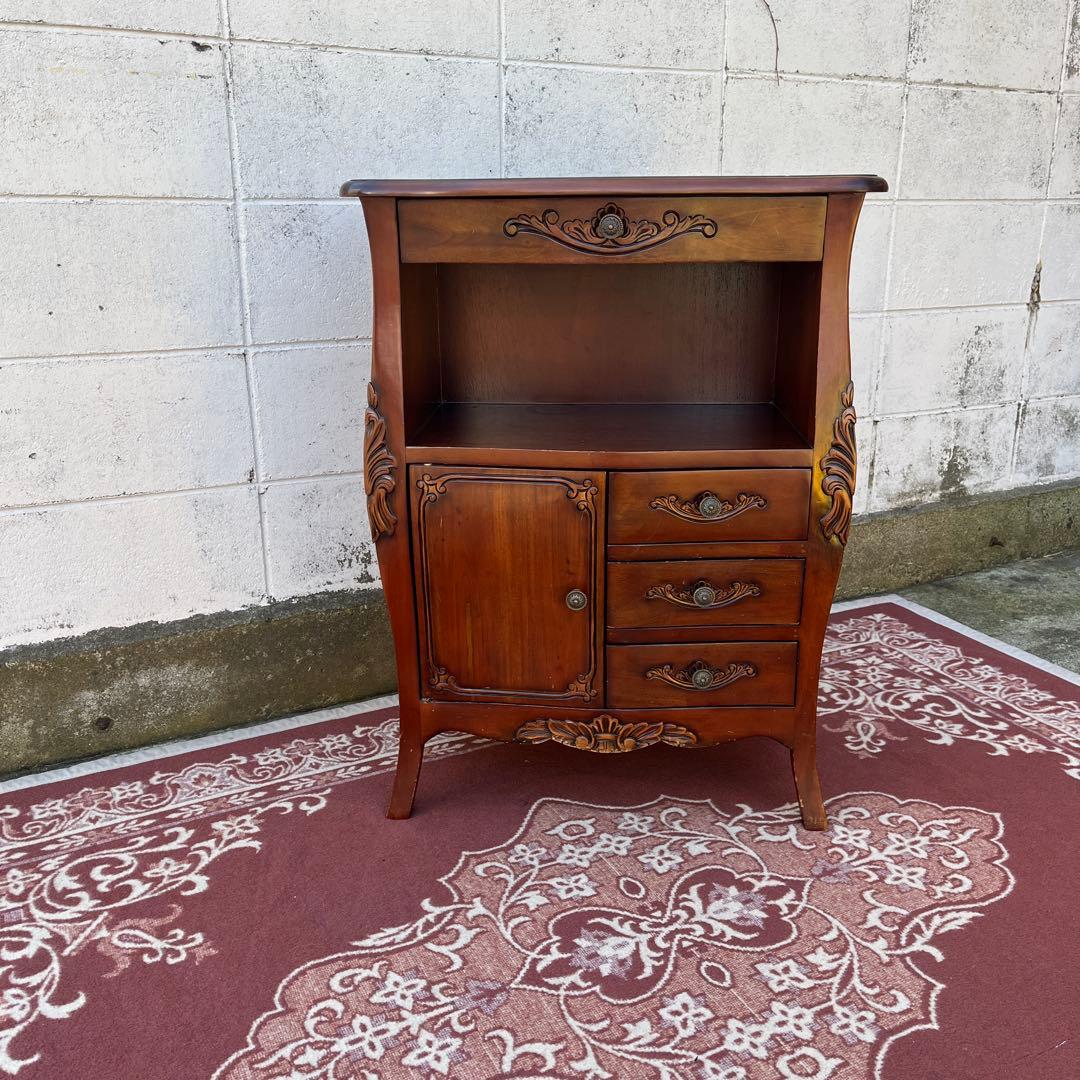 アンティークデザイン◾️革レザー天板 コンソールテーブル 飾り台 木製キャビネット