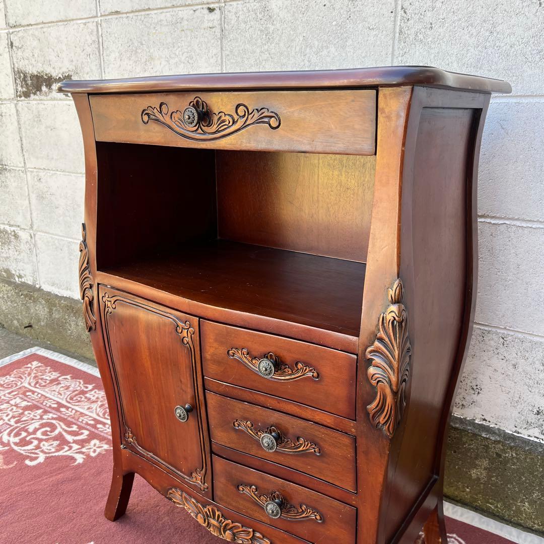 アンティークデザイン◾️革レザー天板 コンソールテーブル 飾り台 木製キャビネット