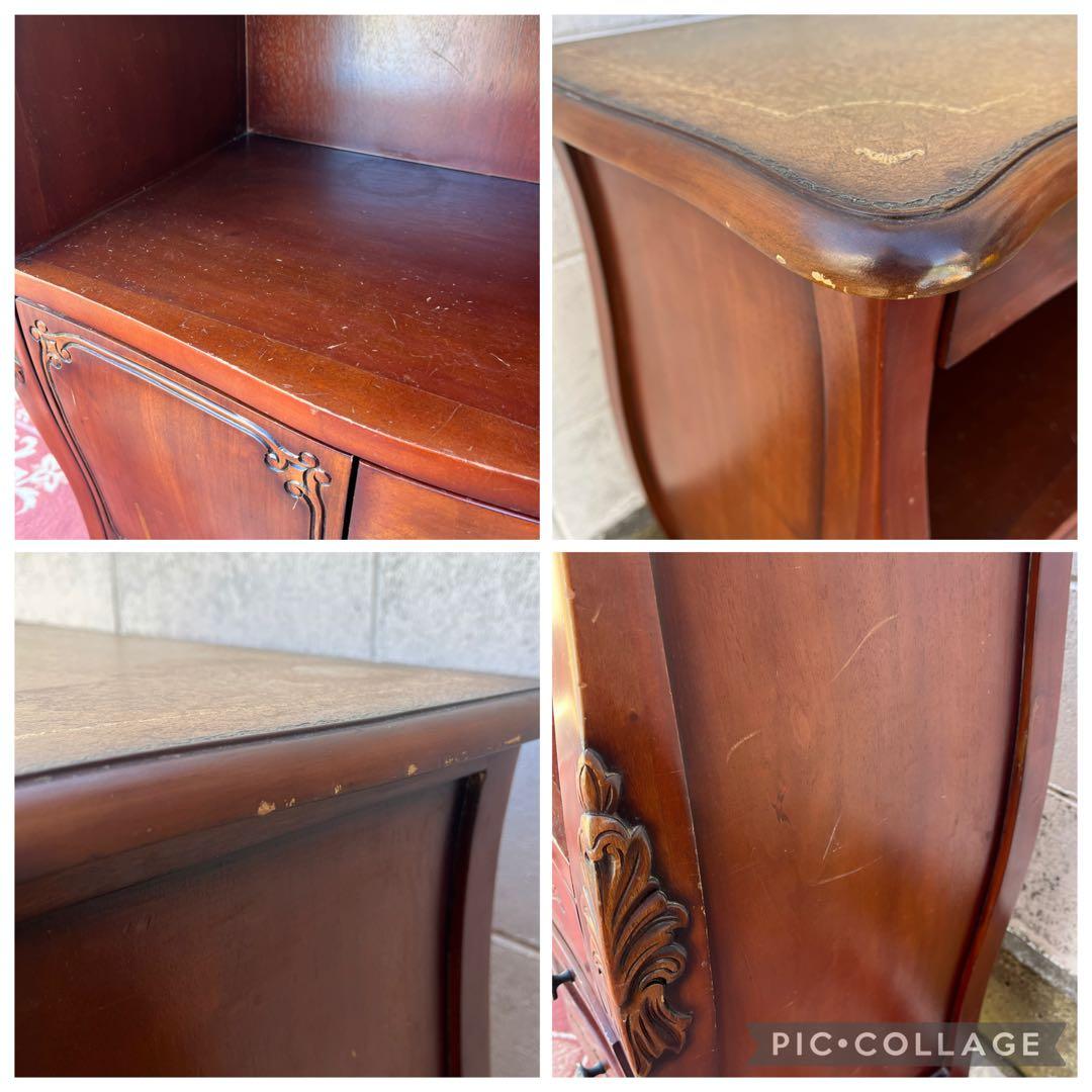 アンティークデザイン◾️革レザー天板 コンソールテーブル 飾り台 木製キャビネット