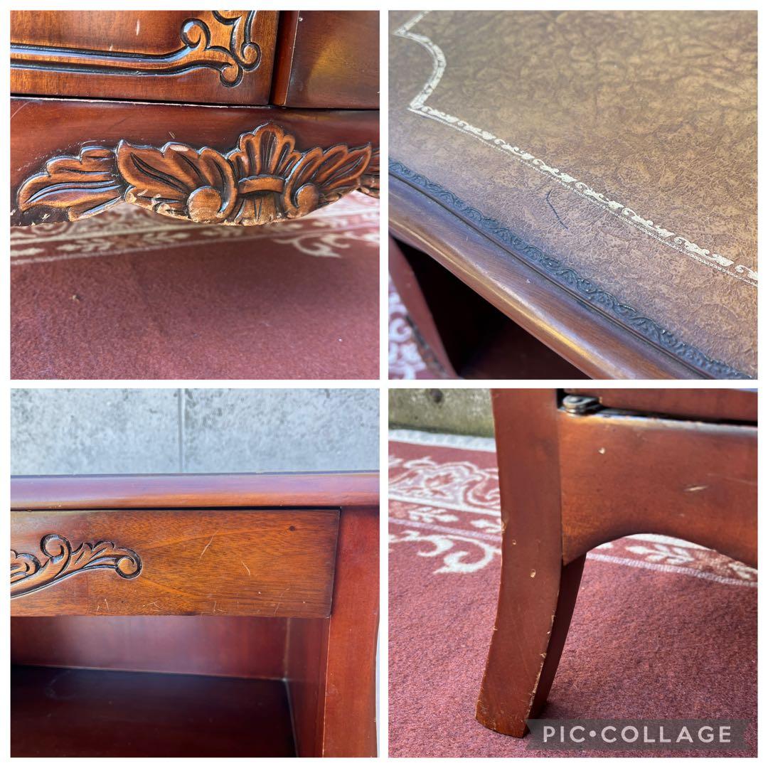 アンティークデザイン◾️革レザー天板 コンソールテーブル 飾り台 木製キャビネット
