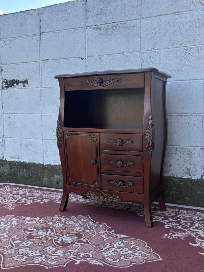 アンティークデザイン◾️革レザー天板 コンソールテーブル 飾り台 木製キャビネット