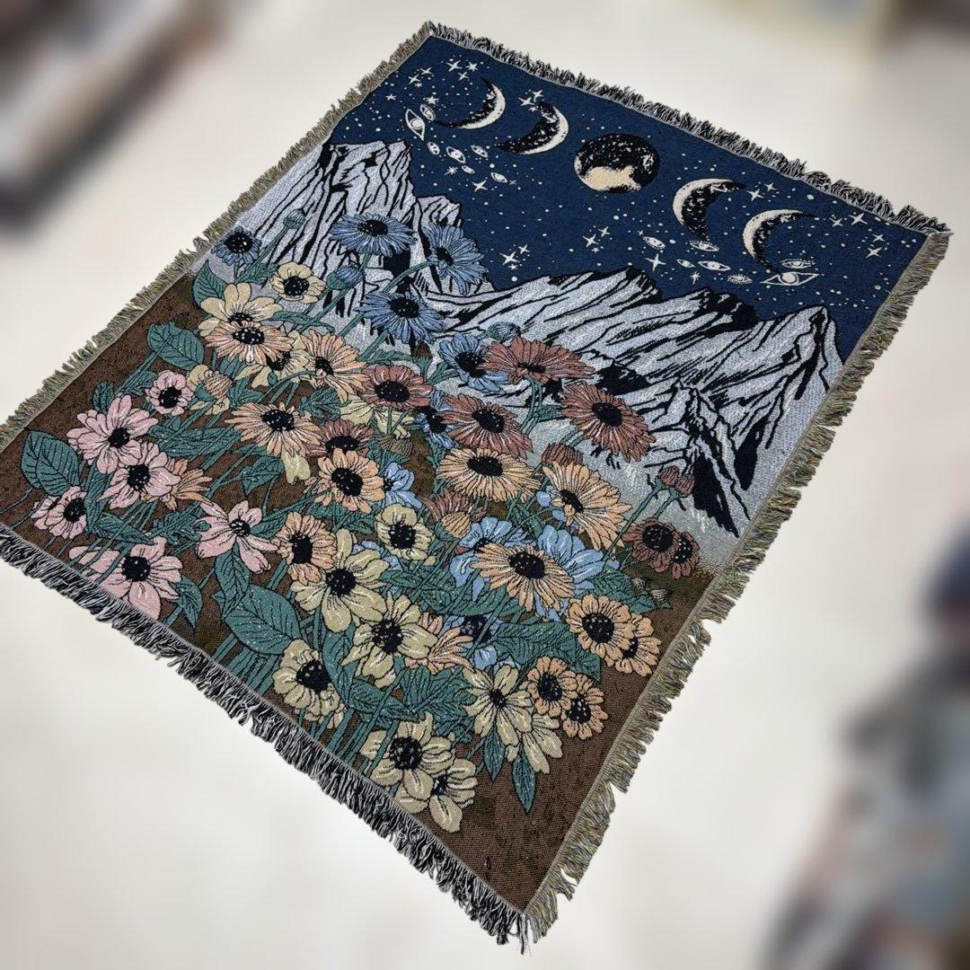 花　月　目　夜景　マルチカバー　ソファカバー　ヴィンテージラグ　151x126