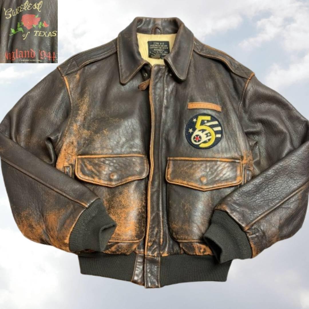 大きい AVIREX A2 フライトジャケット バックプリント シールブラウン