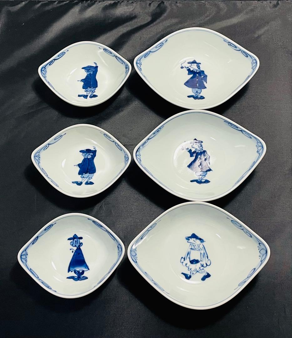 未使用品有田焼しん窯青花　舟型小鉢・中鉢まとめて6点