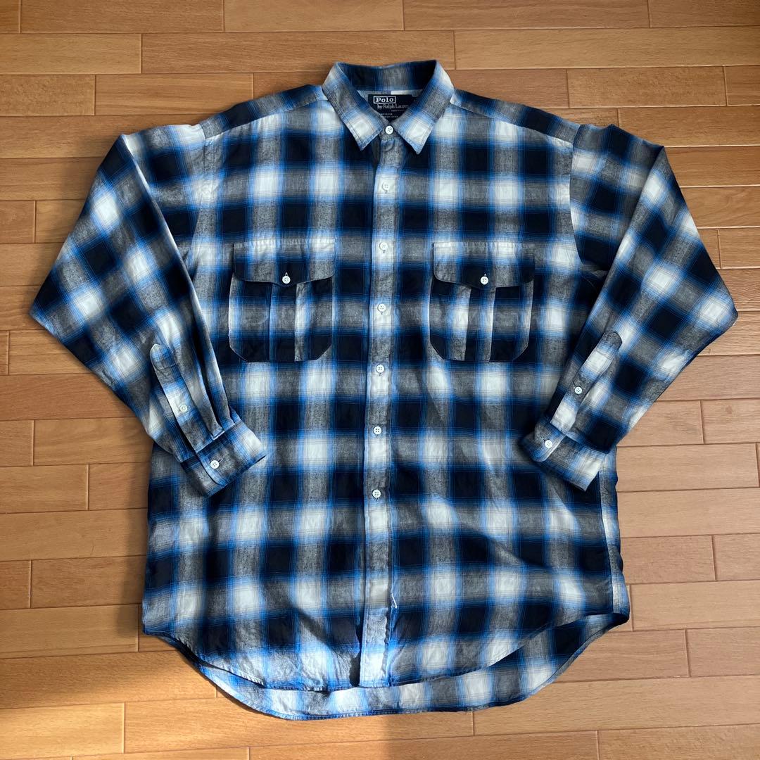 '90s ポロ ラルフローレン オンブレシャツ ブルー L USA製