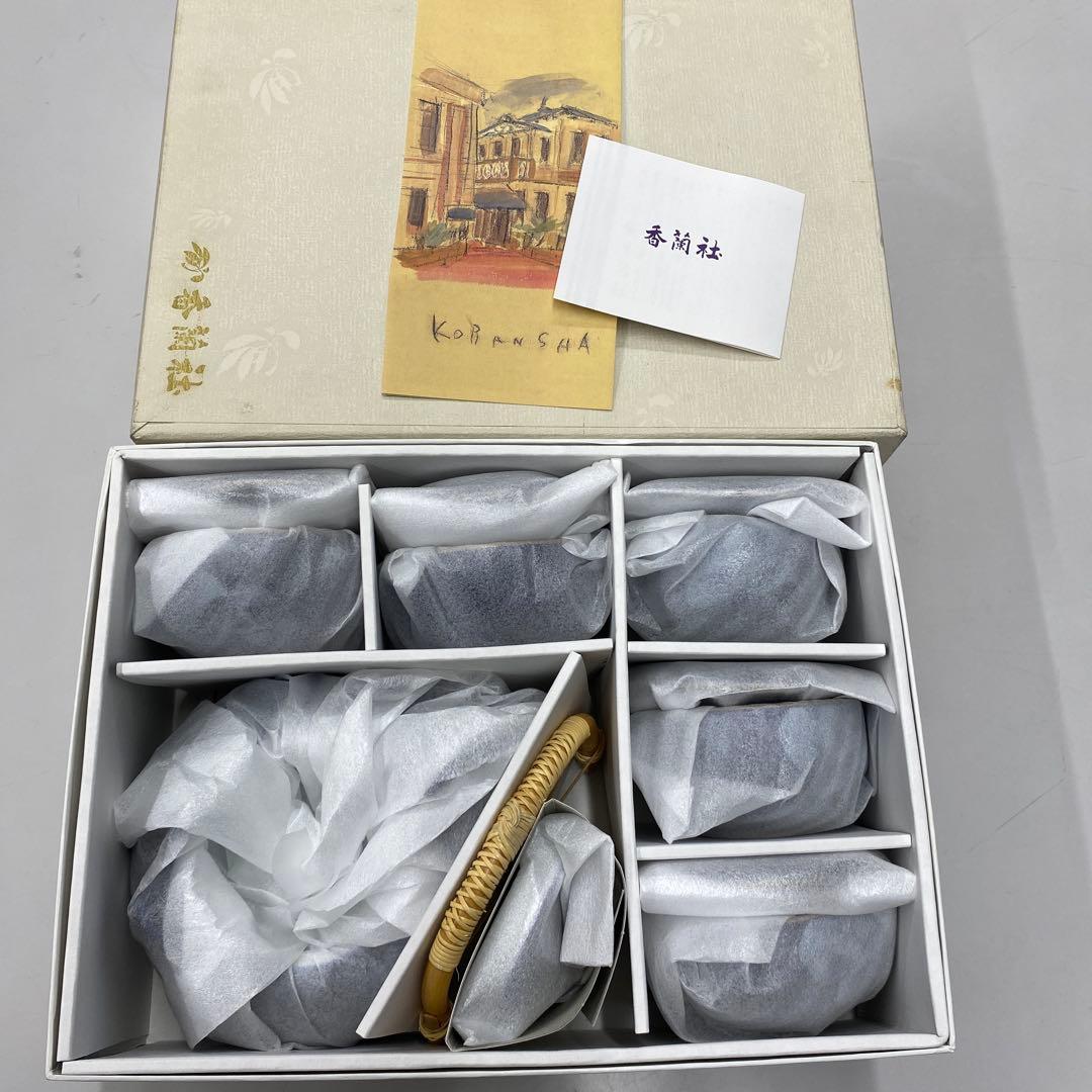 香蘭社　瑠璃白薔薇　蓋付茶器揃